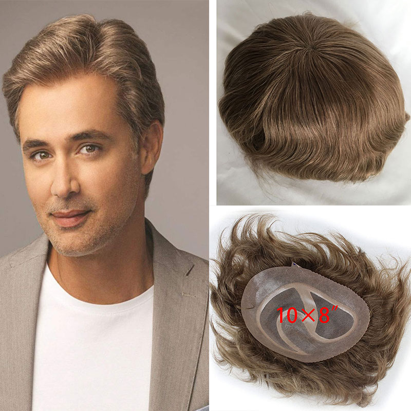 European Virgin Human Hair Toupee for Men 10x8inch Mono Lace with PU Around Slight Wavy Men's Hairpiece Replacement System 3# Color - Image 21