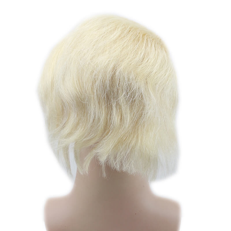 Color #613 French Lace Men Toupee For Men Bleached and tiny Knots Hair Replacement - Image 4