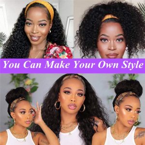 Headband Wig Deep Wave Human Hair Wigs for Black Women Glueless None Lace Front Wigs 150% Density Brazilian Human Hair Wigs Machine Made Headband Wigs - Image 6