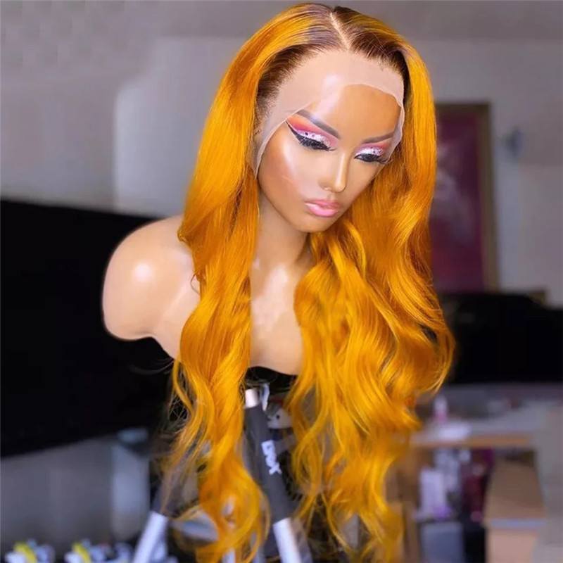 Body Wave 1B Orange Colored Human Hair Wigs For Women Brazilian Remy Highlight Wig 150% Blonde Ombre Lace Front Wig Pre Plucked - Image 3