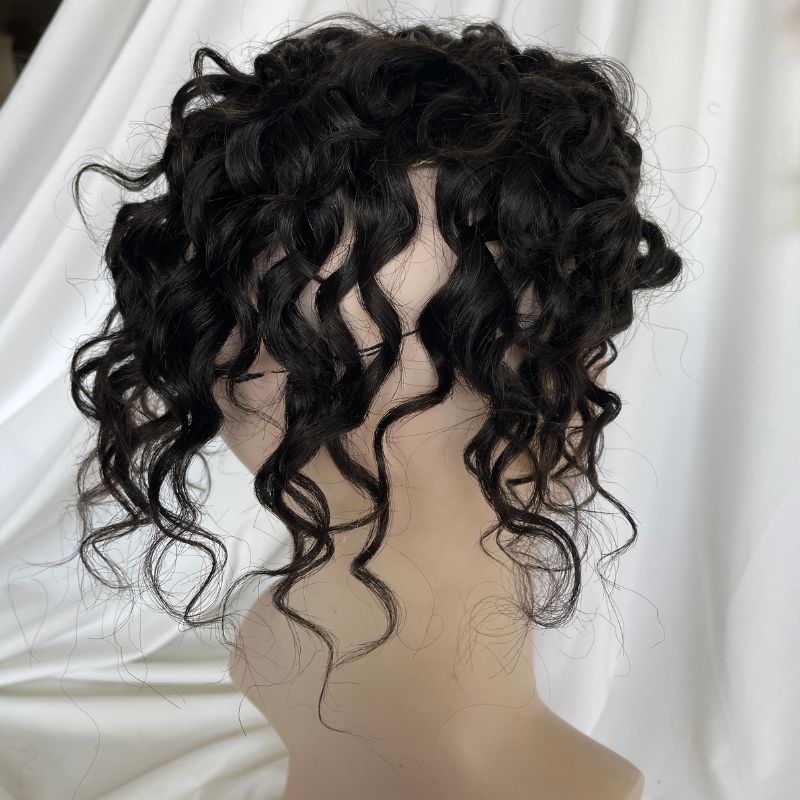 Toupee for Man Lace Front PU Around Men Toupee Loose Curly 14x19 cm 1B Color 100% Human Hair Replacement Systems - Image 7