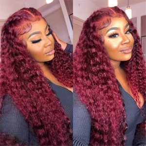 Deep Wave 13X4 Hd Lace Front Wigs Burgundy 99J Color Human Hair Wigs With Pre-Plucked Hairline - Image 2