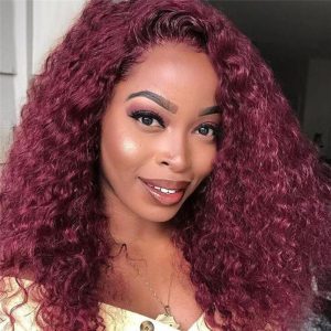 99J Human Hair Wigs For Women Red Kinky Curly Wig Brazilian Remy Hair Bob Wig Burgundy Lace Front Wigs Pre Plucked - Image 2