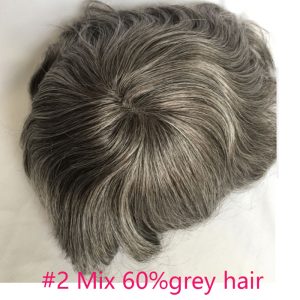 Men's Toupee Human Hair Monofilament Net Base Thin Skin Around with Combs Toupee for Men #2 Mixed 60% Grey - Image 9