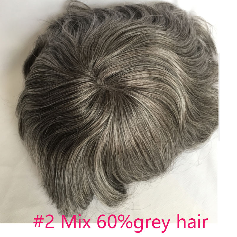 Men's Toupee Human Hair Monofilament Net Base Thin Skin Around with Combs Toupee for Men #2 Mixed 60% Grey - Image 9