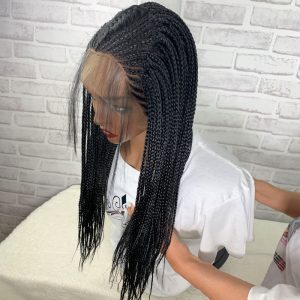 13X6 Swiss Lace Front Box Braided Wigs For Black Women 100% Handmade Deep Side Parting Lightweight Japan-Made Synthetic Lace Frontal Tribal Braided Wig - Image 5