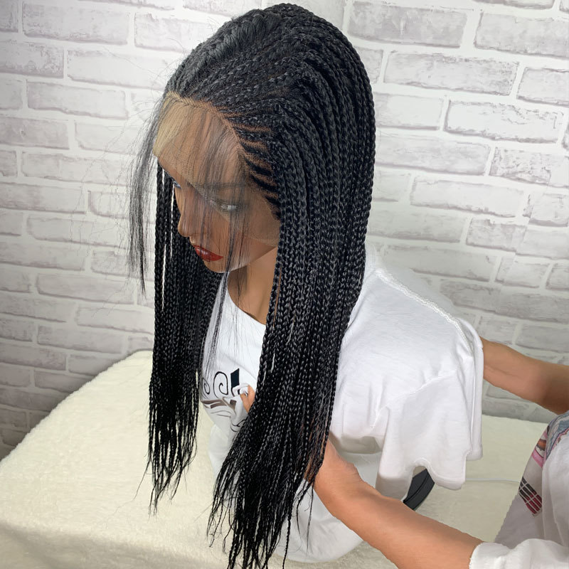 13X6 Swiss Lace Front Box Braided Wigs For Black Women 100% Handmade Deep Side Parting Lightweight Japan-Made Synthetic Lace Frontal Tribal Braided Wig - Image 5