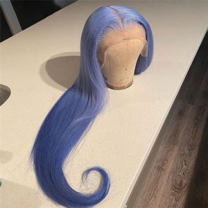 Alternative view of Blue Lace Front Human Hair Wigs For Women HD Transparent Lace Wigs Straight Brazilian Remy Hair Wigs Ombre Blue Lace Front Wig