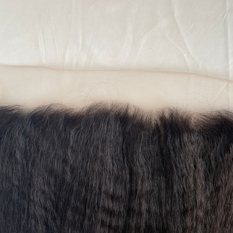 13x6 HD Transparent Human Hair Kinky Straight Lace Frontal with Natural Hairline Ear to Ear Pre-Plucked Full Lace Frontal Closure with Baby Hair Yaki Straight - Image 4