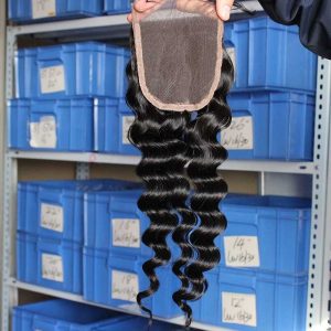 4x4 HD Lace Closure Cambodian Human Remy Hair Deep Wave Free Part Lace Closure Hair Piece 4x4 inchs Natural Color