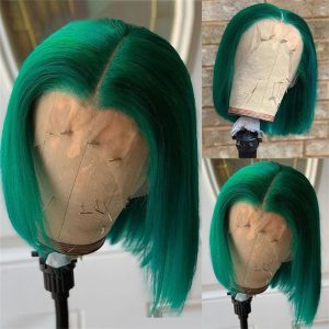 Dark Green Bob Lace Front Wigs Peruvian Remy Hair Transparent Short Bob Human Hair Wigs Bleached Knots Bob Part Lace Wig 150% - Image 5