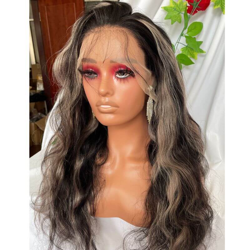 Ombre Plantium Blonde Black Body Wave Human Hair Wig Lace Front Human Hair Wigs Remy Preplucked Grey Colored Lace Front Wigs - Image 2