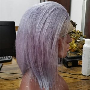 Short Lace Front Bob Wig With Pastel Purple Color - Image 5