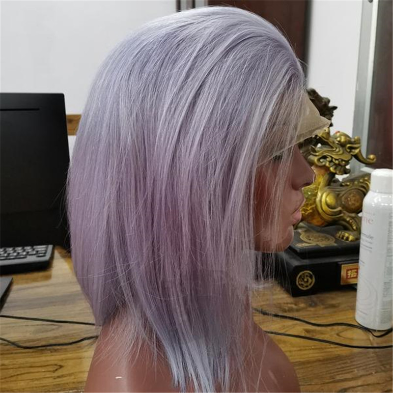 Short Lace Front Bob Wig With Pastel Purple Color - Image 5