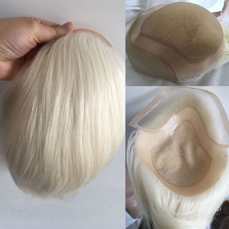 Human Hair Piece Wigs Toupee for Men Hair Replacement System Human Hair Toupee For Men Natural Lace Front with Skin 10x8 Straight 60# White Color - Image 18