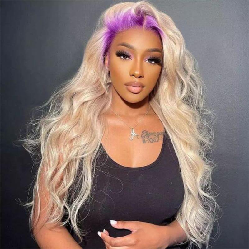 Body Wave Ombre 613 Colored with Light Purple Roots Lace Front Wig Brazilian Remy Human Hair Wigs For Women 150%