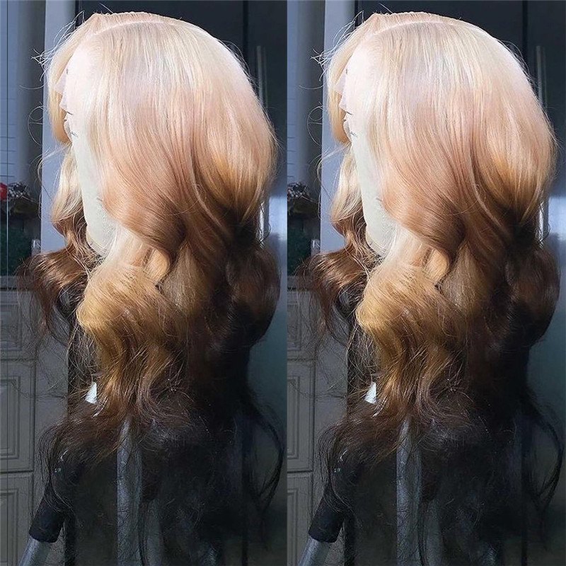 Body Wave Ash Blonde Lace Front Wig Human Hair Brazilian Remy Hair Straight 613 Highlight Brown Lace Front Wig Pre Plucked - Image 2