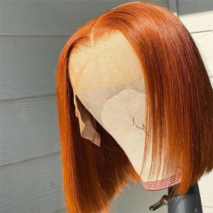 Short Straight Bob Wig Lace Front Human Hair Wigs For Black Women 150% 150% Orange Lace Front Wig Brazilian Remy Short Bob Wig - Image 4