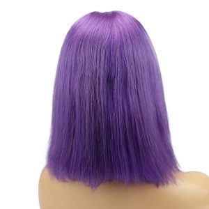 Purple Short Bob 13x6 Lace Front Wigs Remy Hair Middle Deep Part Shoulder Colored Human Hair Wig Baby Hair - Image 5