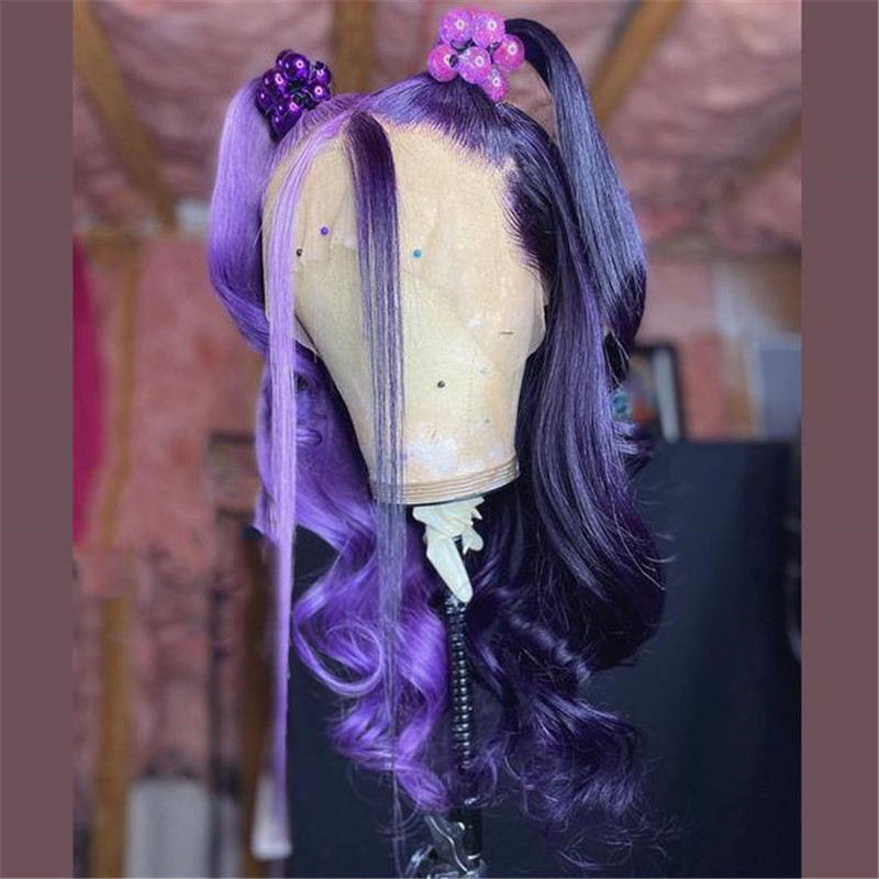 Peruvian Hair Half Light Purple Half Dark Purple Lace Front Wig - Image 2