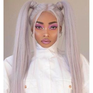 Pwigs Silky Straight Wave Grey Lace Front Wigs Brazilian Remy Grey Colored Human Hair Wigs For Women Grey Human Hair Wig
