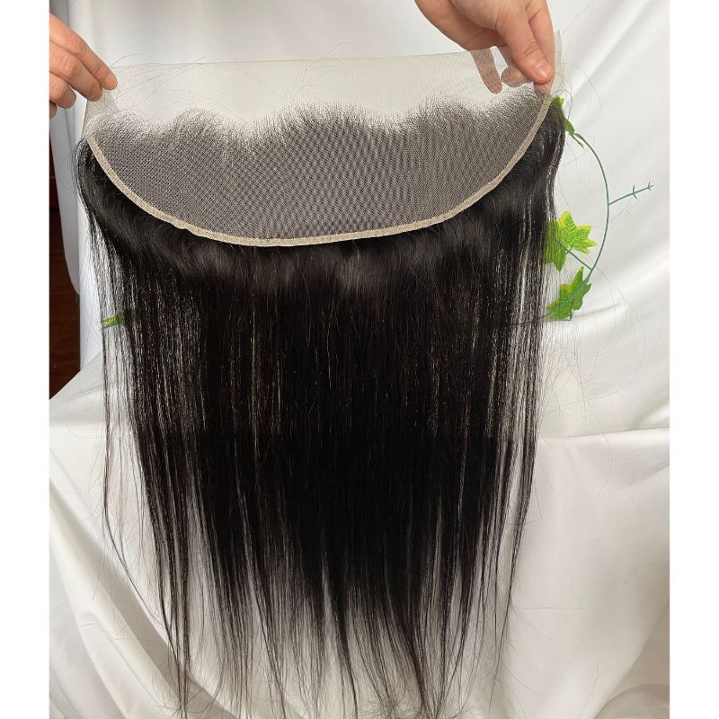13x4 HD Transparent Lace Frontal Brazilian Remy Hair Straight Nature Color with Bleached Knots