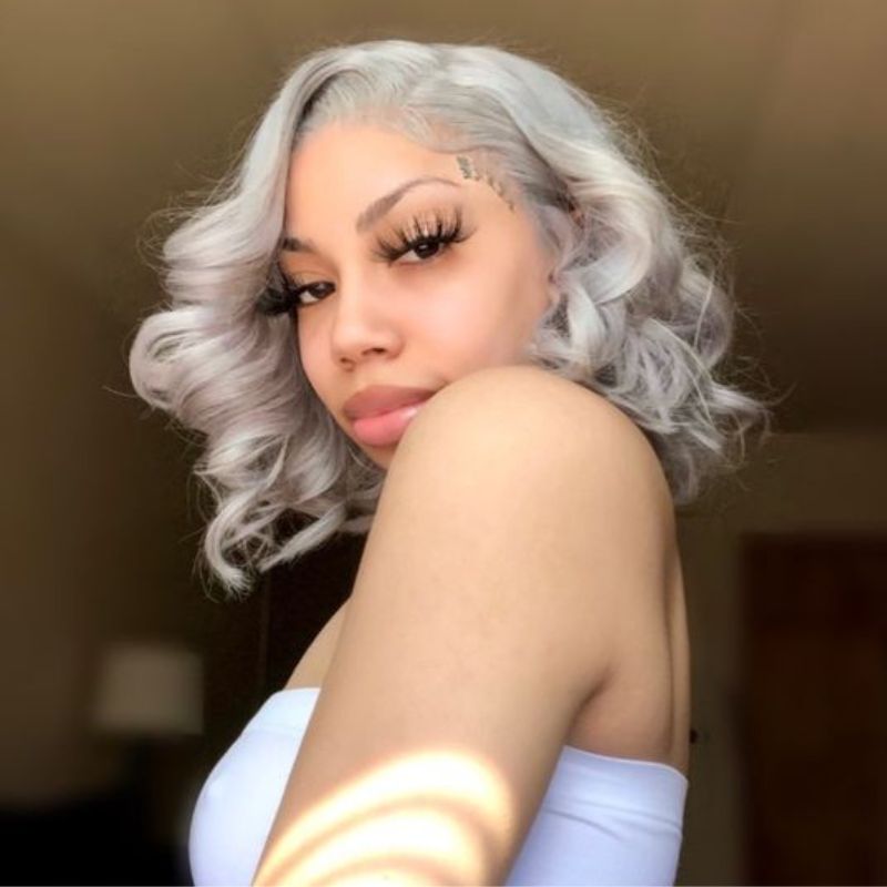 Bob Lace Wigs Grey Colored Human Hair Lace Front Wig 150% Density Bob Lace Wig Straight - Image 2