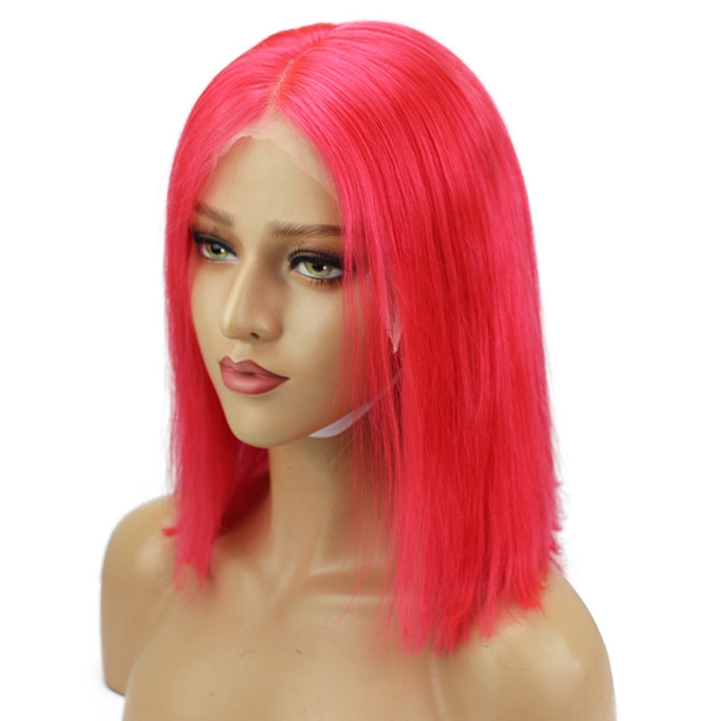 Light Red 13x6 Bob Lace Front Wig With Baby Hair Middle Deep Part Brazilian Remy Hair Wig Pre Plucked Natural Hair Line Hidden Knots