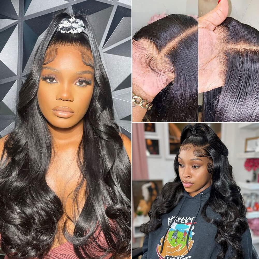 13x4 Body Wave Lace Front Wigs Human Hair 24 Inch HD Lace Front Wigs Human Hair Pre Plucked 180 Density Glueless Lace Front Human Hair Wigs for Black Women 100% Brazilian Body Wave Frontal Wigs - Image 4