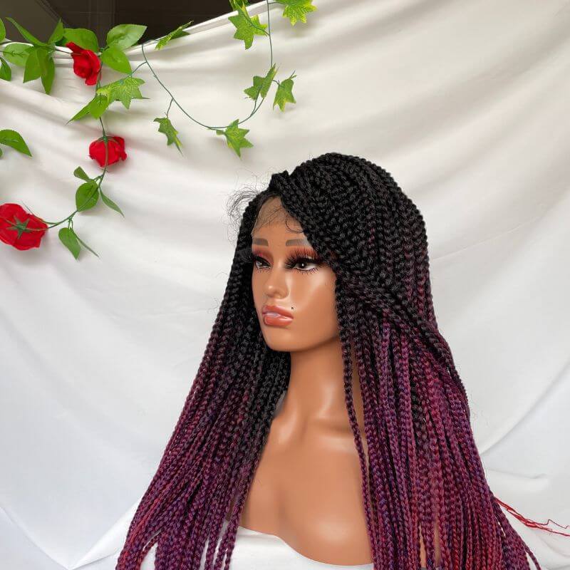 9x6 Lace Ombre Wigs 36 Inch double Lace Front Box Braided Wigs Knotless Lace Frontal Wig Synthetic Black Hand Braided Cornrow Braids Wigs With Baby Hair - Image 11