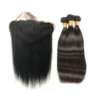 3 Bundles Hair Weave Silky Straight Hair Brazilian Lace Frontal Brazilian Remy Hair Straight Natural Color with Bleached Knots - Image 5