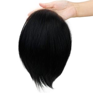 Men's Toupee Hairpieces 100%Virgin Human Hair Replacement System Hair Topper Pieces for Men French Lace Net with PU Base Size 4.33x6.69 inch 1B Black - Image 5