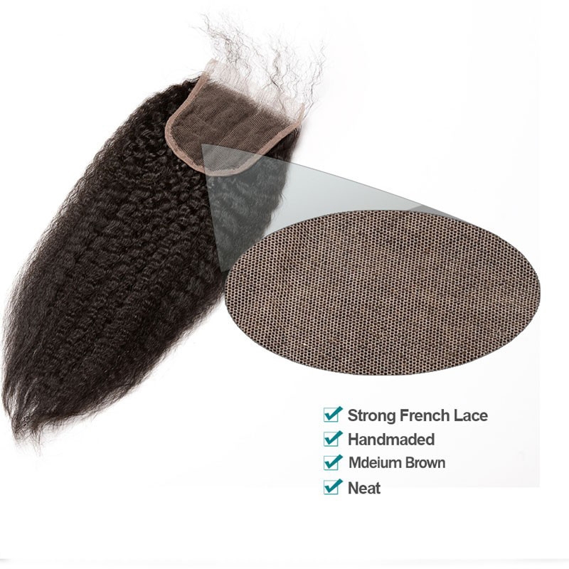 Cambodian Remy Hair Kinky Straight Free Part Lace Closure Hair Piece 4x4 inchs Natural Color - Image 2