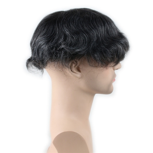 Men's Toupee 10×8 inch Human Hair 1B Mix 20% Grey Hair Thin Skin Hairpiece Hair Replacement System Monofilament Net Base for Men - Image 3