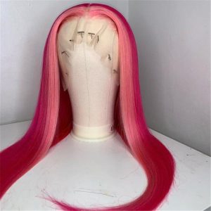 Peruvian Hair Fuschia Pink Highlight Straight Lace Front Wig - Image 2