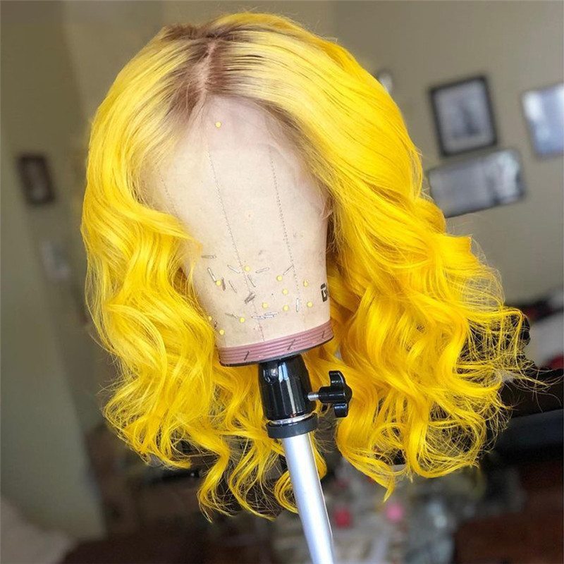 Body Wave Brown Yellow Ombre Lace Front Wig Pre Plucked Brazilian Remy Brown Human Hair Wig #60 Yellow Colored Wigs Transparent - Image 3