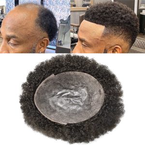 Alternative view of Pwigs Hairpiece Afro Toupee For Black Men Full Poly Skin Pu African American Curly Afro Wig 150% Density Toupee Hairpieces 10X8 Inch