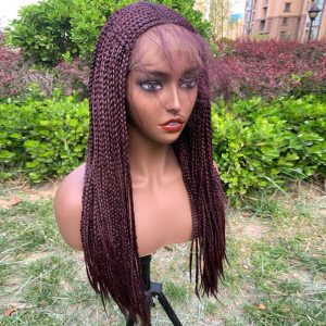 24 Inches 99J Red Wig Synthetic Braids Wigs 13X6 Lace Front Wig Middle Part Wig Parted Loc Braided Wigs With Curly Ends For Women - Image 2