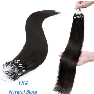 Straight Micro Bead Hair Extensions Non-Remy Micro Loop Human Hair Extensions Micro Ring Extensions 1B# - Image 5