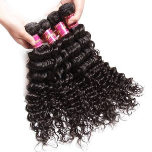 Alternative view of Brazilian Deep Wave Remy Hair 4x4 Lace Closure with Bundles, Unprocessed Human Hair Extensions Natural Color