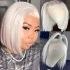 13x4 Bob Lace Wigs Platinum Blonde Colored Human Hair Lace Front Wig 60 Color White 150% Density Bob Wig