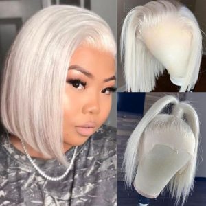13x4 Bob Lace Wigs Platinum Blonde Colored Human Hair Lace Front Wig 60 Color White 150% Density Bob Wig