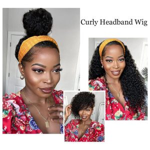 Kinky Curly Headband Wig Human Hair Wigs for Black Women Curly Headband Wigs Human Hair Glueless Brazilian Virgin Hair None Lace Front Wigs Remy Hair - Image 4
