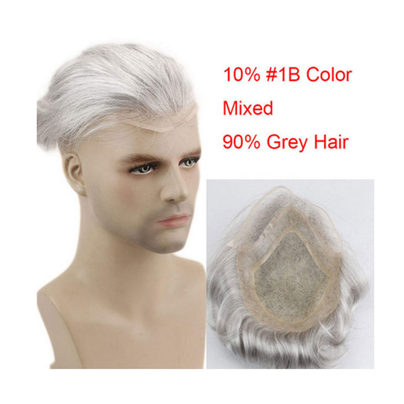 Men's Toupee 10×8 inch 1B Mix 80% Grey Hair Thin Skin Hairpiece Hair Replacement System Monofilament Net Base for Men - Image 19