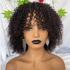 Curly Afro Wigs with Bangs Short Wigs Curly Black Wig Human Hair kinky Curly Full Machine Made Wigs for Black Women 180% Density - Image 3