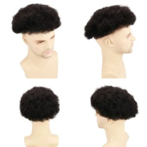 Alternative view of Afro Curl Human Hair Toupee For Mens Color Black Men's Toupee with Transparent Thin skin PU