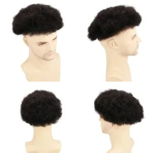 Alternative view of Afro Curl Human Hair Toupee For Mens Color Black Men's Toupee with Transparent Thin skin PU