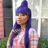 Virgin Peruvian Hair Purple Color Lace Front Wig With Bang