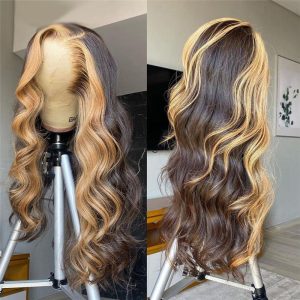 150% Density Wavy Wig Lace Front Human Hair Wigs Brazilian Remy Hair #27 Honey Blonde Highlight Wigs For Women 8-26inch - Image 5