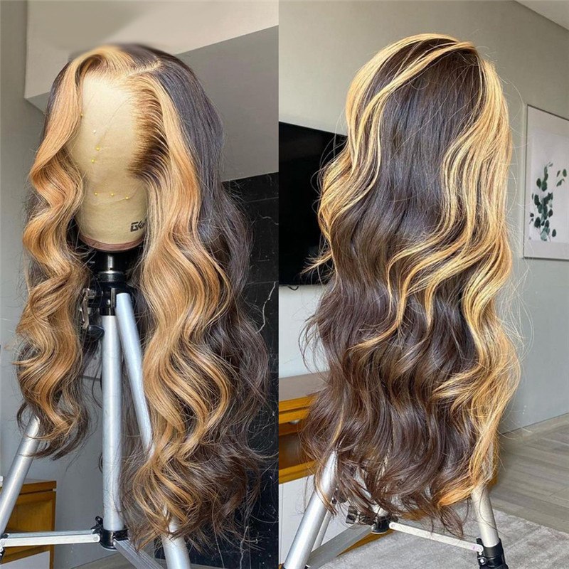150% Density Wavy Wig Lace Front Human Hair Wigs Brazilian Remy Hair #27 Honey Blonde Highlight Wigs For Women 8-26inch - Image 5